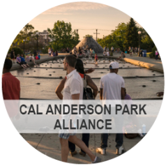 Cal Anderson Park Alliance - Photo: People wandering around the reflecting pools at Cal Anderson Park