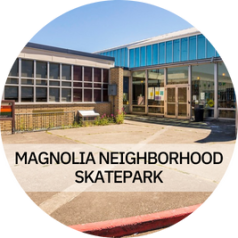 Magnolia Neighborhood Skatepark - Photo: A photo of the outside of the Magnolia Community Center.