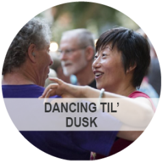 Two adults dancing at the Dancing Til Dusk Event